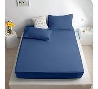 Dulce Lino Extra Deep 16"(40cm) Non Iron Percale Pollycotton Fitted Sheet (Mid Blue, Double)