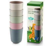 Dulce Worlds Sugarcane Toddler Cup 300 ml - Set of 5, LFGB & USDA Certified Kids Cup - BPA Free - Dishwasher Safe, Reusable, Unbreakable - Grey Pink