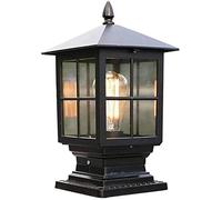 DULG European Rural Square Aluminum Landscape Waterproof Outdoor Pillar Light Column Lamp Retro Post Cap Light with Clear Glass Stigma Lamps E27 Garden Post Pedestal Lamp for Outdoor Decor,Black
