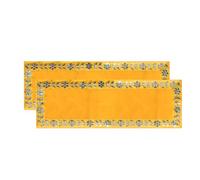 Dulhan 10 x 30 inch DLC Designer Long Velvet Pooja aasan Cloth for God Idol, Chowki Asan kapda, Yellow Bhagwan aasan Altar Cloth for Puja Mandir Table and Temple Shelf, Diwali Decoration (Pack of 2)