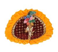 Dulhan DLC Fancy Velvet Poshak for Laddu Gopal Ji Idol, Little Krishna Balgopal Lalu Dress for Janmashtmi puja, X-Large Size 6, 12 inch Kanhaiya Vastra Maroon and Yellow Frilled Ladoogopal Dress