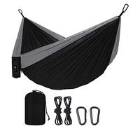DULKET Camping Hammock Portable Ultralight Travel Hammocks Breathable Nylon with 5 FT Tree Straps for Outdoor Camping Hiking Backpacking Indoor Garden （150kg Capacity） (black-grey)