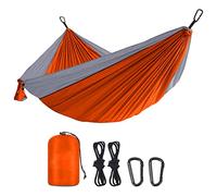 DULKET Camping Hammock Portable Ultralight Travel Hammocks Breathable Nylon with 5 FT Tree Straps for Outdoor Camping Hiking Backpacking Indoor Garden （150kg Capacity） (Orange grey)