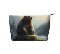 Dull Bear Pattern Large Capacity Corduroy Cosmetic Bag, Fashionable Waterproof toiletries Storage Bag