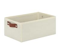 DULLEMELO Fabric Storage Bin with PU Handles, Decorative Basket and Organizer, Collapsible Bin for Toy and Clothes Storage (Light Beige, 11.8L*7.9W*5.1H)