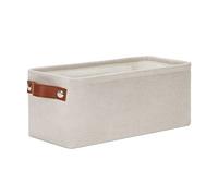 DULLEMELO Small Storage Basket, Toilet Paper Basket Narrow Storage Bin for Bathroom, Bathroom Basket for Organizing with Leather Handles, Canvas Storage Basket for Toilet Magazine Holder(Beige)
