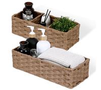 DULLEMELO Small Wicker Toilet Tank Basket Set of 2 Waterproof Bathroom Baskets for Organizing, Brown