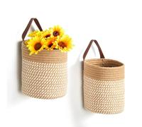 DULLEMELO Wall Hanging Basket 7 X 8 Inches Hanging Storage Baskets for Decor, Set of 2 Woven Storage Baskets,Wall Baskets for Storage Entryway Wall Decor,Jute&Khaki