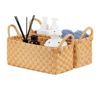 DULLEMELO Wicker Storage Baskets for Shelves Blankets Closet with Handles, Decorative Rectangular Closet Organizers Storage Bins for Blankets, Towels (Nature-2 Pack, 15" x 6" x 5.5")