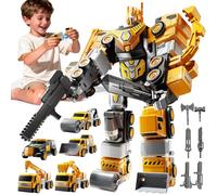 DULONIME 5-in-1 Magnetism Transform Robot Construction Vehicles Set, Educational DIY Assembly Building Toys, Transforming Take Apart Toys Trucks, Birthday for 3 4 5 6 7 8 Year Old Boys Girl