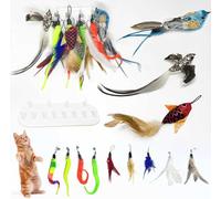 Dulooca Cat Toys 12-Piece Interactive Feather and Bird Toy Set with Wall Mounted Holder for Indoor Cats, Includes 2 Birds, 4 Worms, 6 Feathers