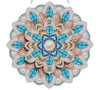 Dulov 2D Flat DIY Blue Mandala Hanging Diamond Painting Charm Kits Single Side Drill Crystal Painting Crafts Kit Rotatable Crystal Rhinestone Art Pendants for Adults Gift Home Wall Or Window Decor
