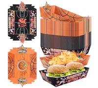Dulov 50 PCS Disposable Basketball Party Food Trays - 2 Vibrant Designs (25 Each) - Sports-Themed Paper Snack Boats for Kids Birthday, BBQ & Game-Day Events