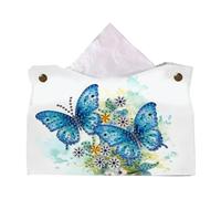 Dulov Blue Butterfly DIY PU Diamond Painting Tissue Box Kit Desktop Tissue Holder with Rhinestone Diamond Desk Decorative Tissue Box for Adults Desktop Storage Organizer