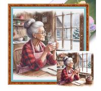 Dulov Grandma Drinking Tea Full 11CT DIY Stamped Cross Stitch Kits 45x45cm