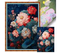 Dulov Ink Lotus Bloom Full 11CT 3 Strands DIY Stamped Embroidery Needlepoint Starter Kits Large Size 50x70cm Cross Stitch Art and Crafts Kits for Beginners Adults Home Decor