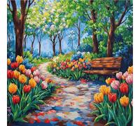 Dulov Tulip Garden Path DIY Paint By Numbers Kit on Canvas 35x35cm with