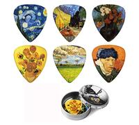Dulphee Guitar Picks Vincent Van Gogh Picks Medium 12 Pack with Thin Box, Genuine Leather Picks Holder - Special Guitar Plectrums Gift Set for Guitarist