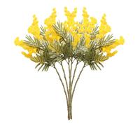 DULRLLY 6 Pcs Artificial Acacia Flower Stems 15 Inch Yellow Mimosa Artificial Silk Flowers for Vase Faux Flocking Mimosa Plush Plants Branches for Floral Arrangement Wedding Home Decor(Yellow)