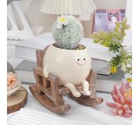 DULRLLY Smile Face Planter Pot for Indoor Outdoor, Cute Rocking Chair Plant Pots, Succulent Flower Pots Unique Present on Mother ' s Day, Birthday, Christmas