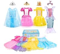 Princess Costumes for Girls, Fancy Dress for Kids & Toddlers for Little Girls Aged 3-8, Girls Dress Up Clothes with Cloak, Crown, Jewelries for Girls Age 3 4 5 6 7