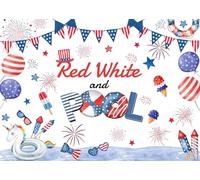 DULUDA 10x8 FT American Independence Day Pool Party Backdrop 4Th of July Pool Splish Splash Birthday Party Decorations for Cake Table Party Banner Photo Props