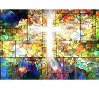 DULUDA 10x8 FT Jesus Christ Cross Backdrop Jesus Holy Lights Cross God Bless Lord Pray Photography Background Stained Glass Holy Bible Church Event Decorations Banner Photo Props