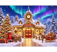 DULUDA 7x5 FT Christmas North Pole Post Office Aurora Reindeer Backdrop | Xmas Tree Snowy Pine Forest Gift Photography Background Xmas New Year Party Decorations Photo Booth Props