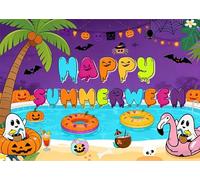 DULUDA 7x5 FT Happy Summerween Backdrop Summer Halloween Party Decorations - Summerween Party Decorations Boy Girl Women Photoshoot Photo Background Supplies Props