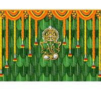 DULUDA 7x5 FT Indian Backdrop Pooja Mehndi Decorations Cloth Items Indian Ganpati Puja Traditional Chatiya Ganesh Mehndi Background Festival Wedding Party Marigold Garlands Photo Booth Props Banner