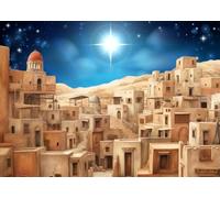 DULUDA 7x5 FT Nativity Scene Christmas Decorations Bethlehem Town Village Backdrop Bethlehem Cityscape Scene Banner Christmas Story Scene for Xmas Church Vbs Vacation Bible School Supplies Props