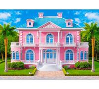DULUDA 7x5 FT Princess Castle Mansion Toy Photography Backdrop Pink House Background Summer Tropical Kids Dream Girl Birthday Party Decorations Photo Studio Props