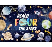 DULUDA 7x5 FT Reach Four The Stars Backdrop Space Planet Rocket Theme Photography Background Happy 4Th Birthday Party for Children Decoration Photo Booth Studio Prop