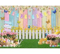 DULUDA 7x5 FT Spring Easter Backdrops for Photography Kids Party Easter Decorations Photo Banner Booth Colorful Eggs Rabbit Grass Bunny Floral Colorful Wooden Wall Background Photo Banner