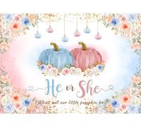 DULUDA 8x6 FT Pumpkin Gender Reveal Backdrop Fall Pumpkin Gender Reveal Party Decorations He Or She What Will Our Little Pumpkin Be Photography Background Photo Booth Props