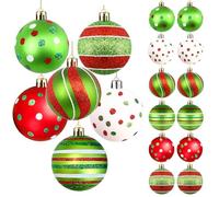 duludulu 12pcs Christmas Tree Baubles, 6 CM/2.4 Inch Hanging Christmas Balls Ornaments Glittering Red, Green and White Xmas Baubles Shatterproof Balls with Strings for Xmas Tree Decorations