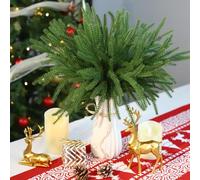 duludulu 32 Pcs Christmas Norfolk Pine Branches, 15.3 Inch/39cm Artificial Christmas Greenery Pine Needle Branches Small Twig for Xmas DIY Crafts Making Garland Wreath Home Decor