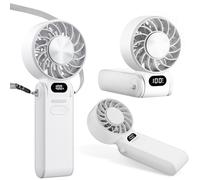 duludulu Hand Held Fan, Handheld Portable Fan USB Rechargeable Mini Electric Fan 5 Speeds Foldable Battery Desk Fans with Led Display for Home Office Bedroom Indoor Outdoor Travel Holiday (White)