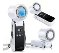 duludulu Hand Held Fan with Ice Cooler, Portable USB Rechargeable Turbo Fans, Personal Mini Handheld Fan 5 Speeds Led Display Foldable Small Fans for Home Office Travel (White)