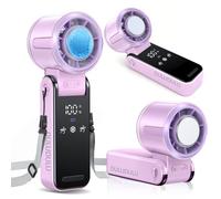 duludulu Hand Held Fan with Ice Cooler, Portable USB Rechargeable Turbo Fans, Personal Mini Handheld Fan 5 Speeds Led Display Foldable Small Fans for Home Office Travel (Purple)