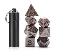 Duluok 7Pcs Mini Dice Set, 10mm Metal Hexahedron Dice, Brown, Perfect for D&D, Pathfinder, Warhammer