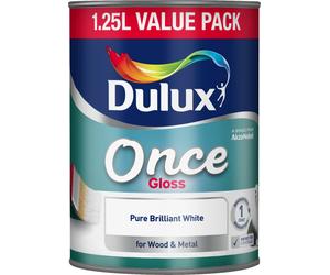 Dulux Once Gloss Paint, 1.25 L - Pure Brilliant White - VALUE PACK