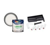 Dulux Quick Dry Eggshell Paint For Wood And Metal - Pure Brilliant White 2. 5 Litres & Fit For The Job 7 pc Foam Mini Paint Roller Set for Painting with Gloss & Satin