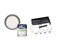 Dulux Quick Dry Eggshell Paint For Wood And Metal - Pure Brilliant White 750 ml & Fit For The Job 7 pc Foam Mini Paint Roller Set for Painting with Gloss & Satin