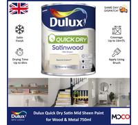 Dulux Quick Dry Paint Satinwood Non Drip For Interior Wood Metal Mid Sheen 750ml