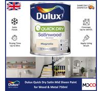 Dulux Quick Dry Paint Satinwood Non Drip For Interior Wood Metal Mid Sheen 750ml