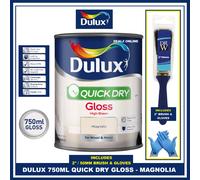 Dulux Quick Dry White Cotton 750ML Gloss Paint Wood Metal FREE BRUSH & GLOVES