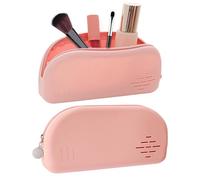dulvus Silicone Makeup Brush Holder 2 pack with zipper Travel Cosmetic Bag, Large Soft Portable Cosmetic Face Brushes Holder with Upgrade Anti-Fall, Washable Travel Makeup Brush Case, Pink, Fashion