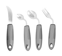 Dulynva 4 Piece Stainless Steel Cutlery Set with 42° Angle - Grey Cutlery Set with Wide Grip and Non-Slip for Parkinson's Arthritis Elderly (Right Handed)