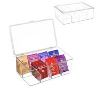 Dulynva Transparent Plastic Tea Box with 8 Compartments with Lid for Tea Bags, Coffee, Spices, Kitchen, Office and Home